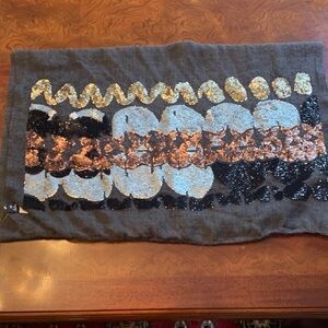 Echo Gray Scarf with Gold, Silver, Black and Beonze Gold Sequin Accent/Pattern